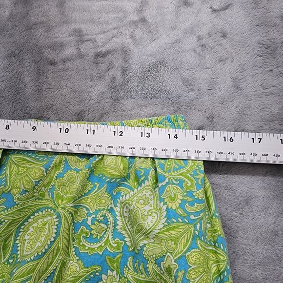 Vintage 90s Erika Pants Womens M Green Blue Leaf Print Linen Blend Pull On Crop - Picture 5 of 9